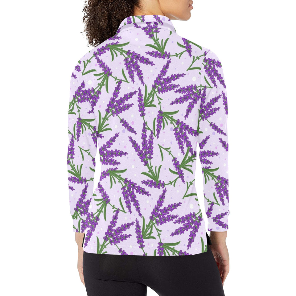 Lavender Pattern Women's Long Sleeve Polo Shirt