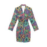 Gear Pattern Print Design 02 Women's Long Sleeve Belted Night Robe