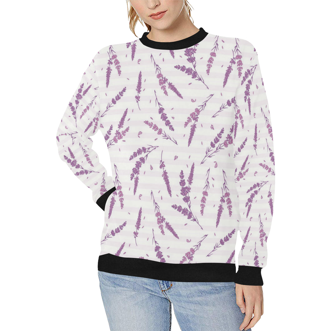 Lavender Pattern Stripe Background Women's Crew Neck Sweatshirt