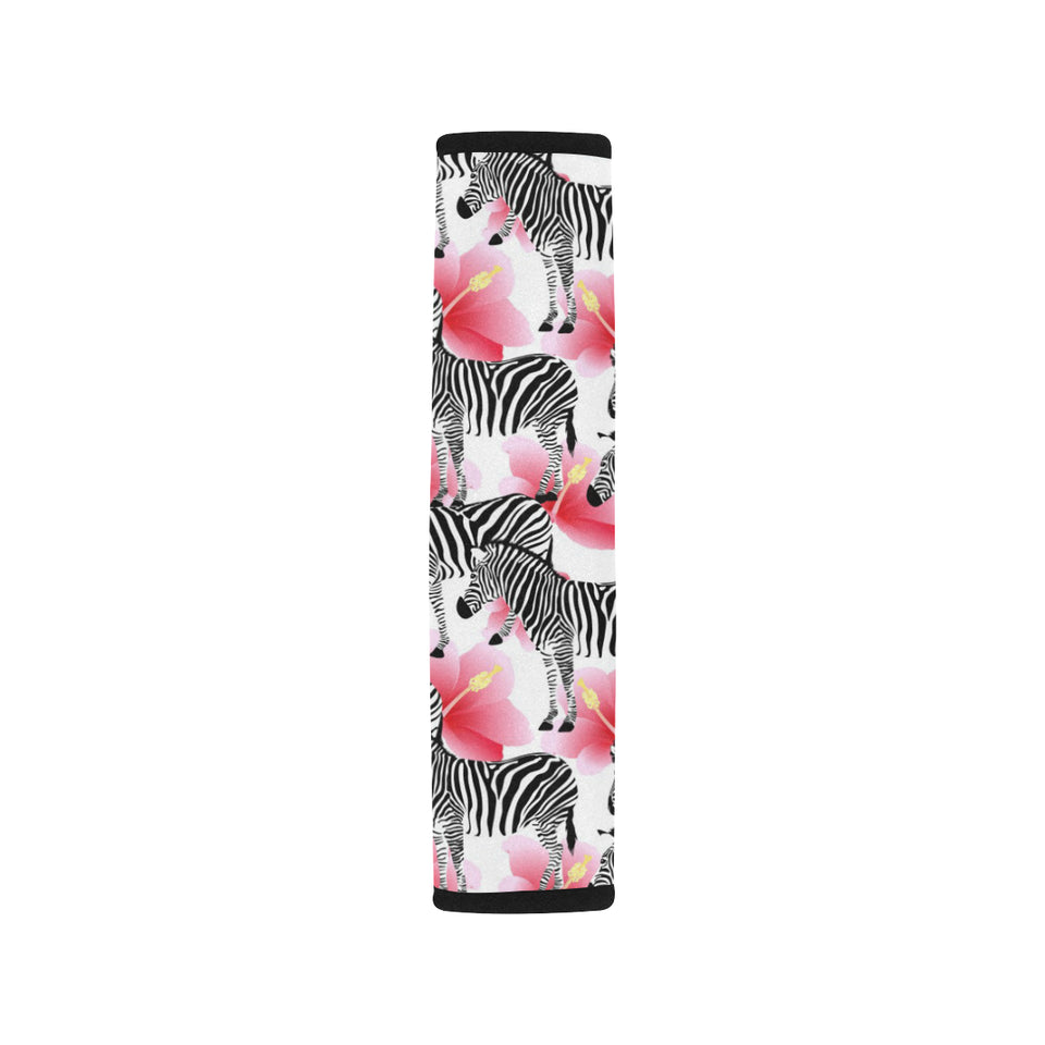 Zebra Red Hibiscus Pattern Car Seat Belt Cover