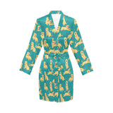 Golden Retriever Pattern Print Design 05 Women's Long Sleeve Belted Night Robe