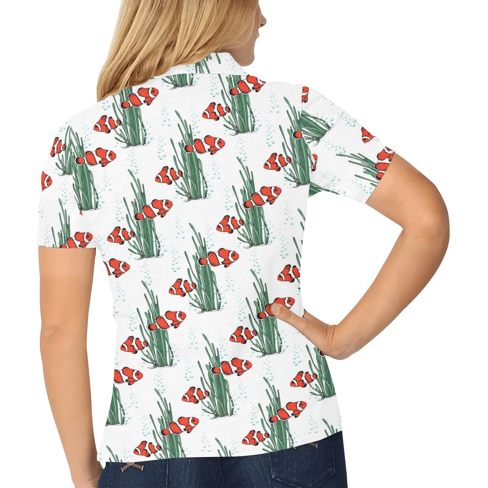 Clown Fish Pattern Print Design 03 Women's All Over Print Polo Shirt