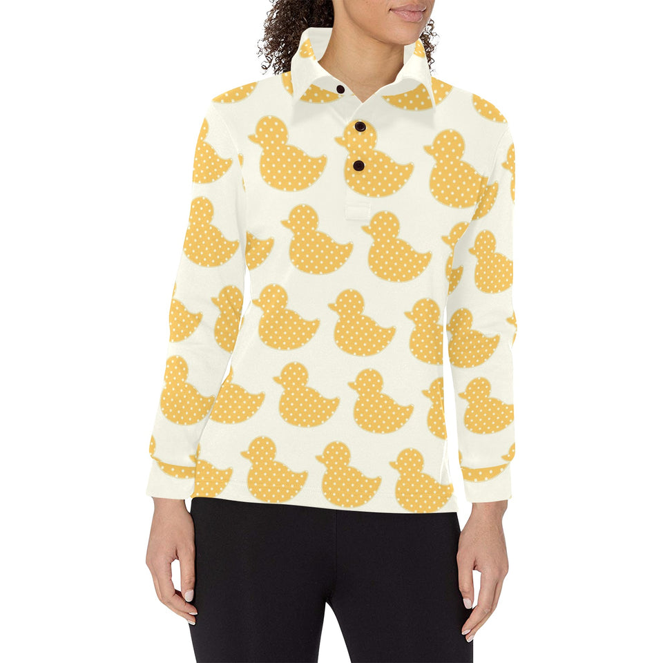 Duck Pattern Print Design 05 Women's Long Sleeve Polo Shirt