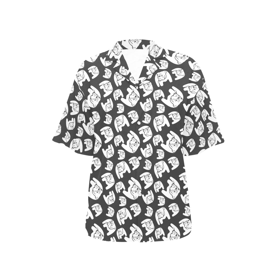 English Bulldog Pattern Print Design 02 Women's All Over Print Hawaiian Shirt