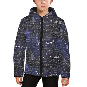 Math Pattern Print Design 02 Kids' Boys' Girls' Padded Hooded Jacket