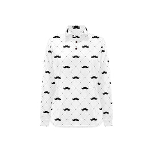 Mustache Beard Pattern Print Design 04 Women's Long Sleeve Polo Shirt