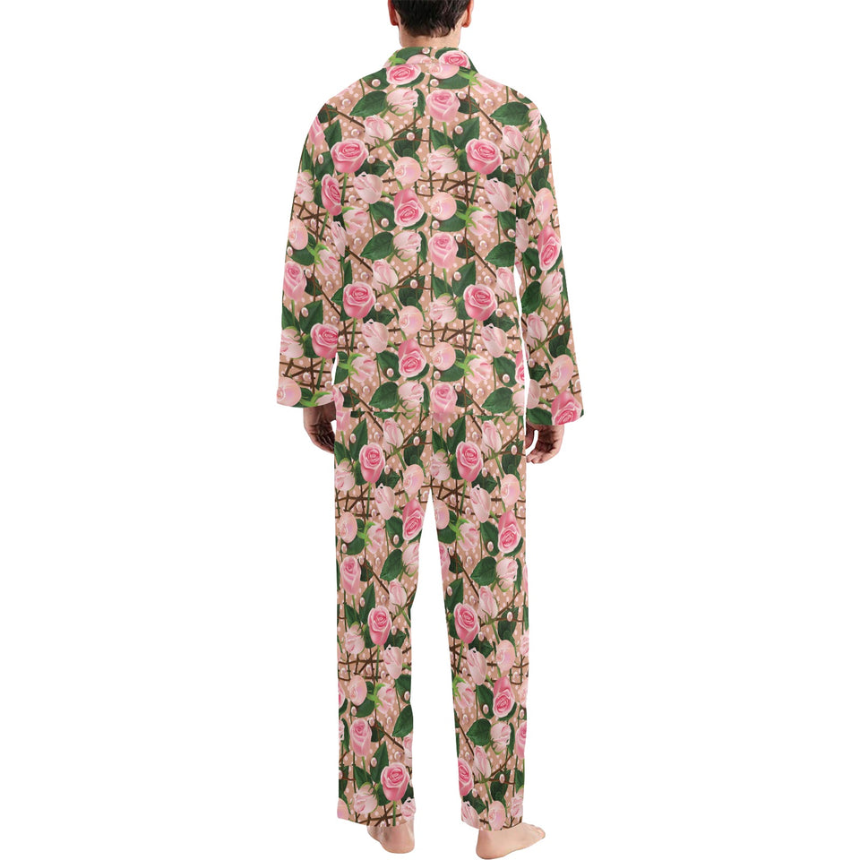 Rose Pattern Print Design 04 Men's Long Pajama Set