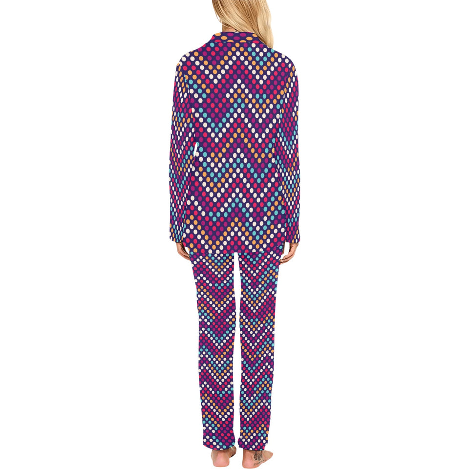 Zigzag Chevron Pokka Dot Aboriginal Pattern Women's Long Pajama Set