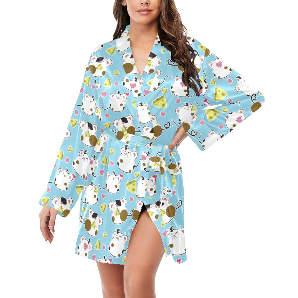 Guinea Pig Pattern Print Design 03 Women's Long Sleeve Belted Night Robe