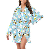 Guinea Pig Pattern Print Design 03 Women's Long Sleeve Belted Night Robe