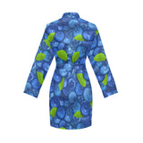 Blueberry Pattern Background Women's Long Sleeve Belted Night Robe