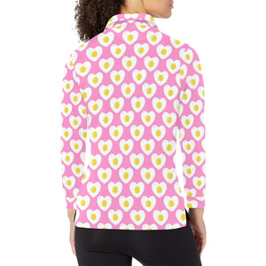 Fried Eggs Pattern Print Design 02 Women's Long Sleeve Polo Shirt