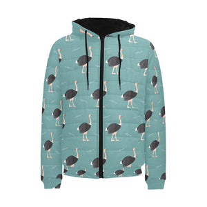 Ostrich Pattern Print Design 01 Men's Padded Hooded Jacket(ModelH42)