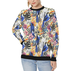 Toucan Leaves Flower Pattern Women's Crew Neck Sweatshirt