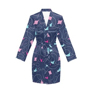 Stingray Pattern Print Design 05 Women's Long Sleeve Belted Night Robe