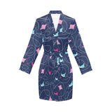 Stingray Pattern Print Design 05 Women's Long Sleeve Belted Night Robe