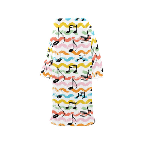 Music Notes Pattern Print Design 01 Blanket Robe with Sleeves