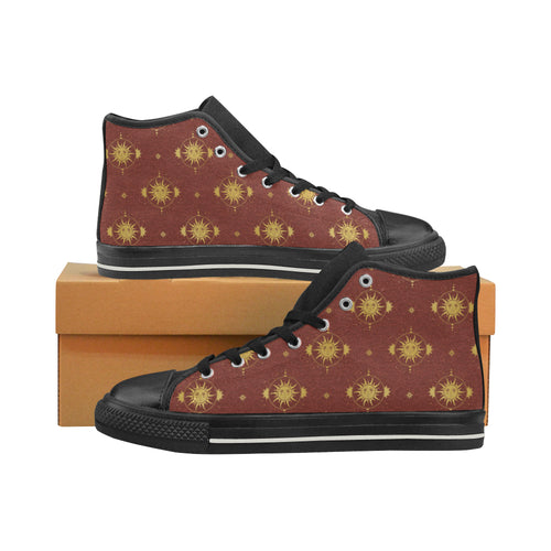 Sun Pattern Red Background Men's High Top Canvas Shoes Black