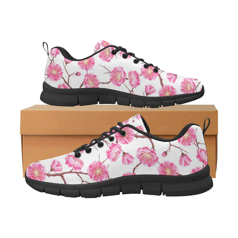 Pink Sakura Pattern Men's Sneakers Black