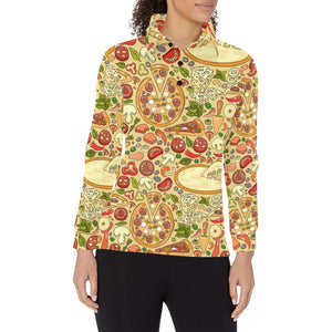 Pizza Pattern Background Women's Long Sleeve Polo Shirt