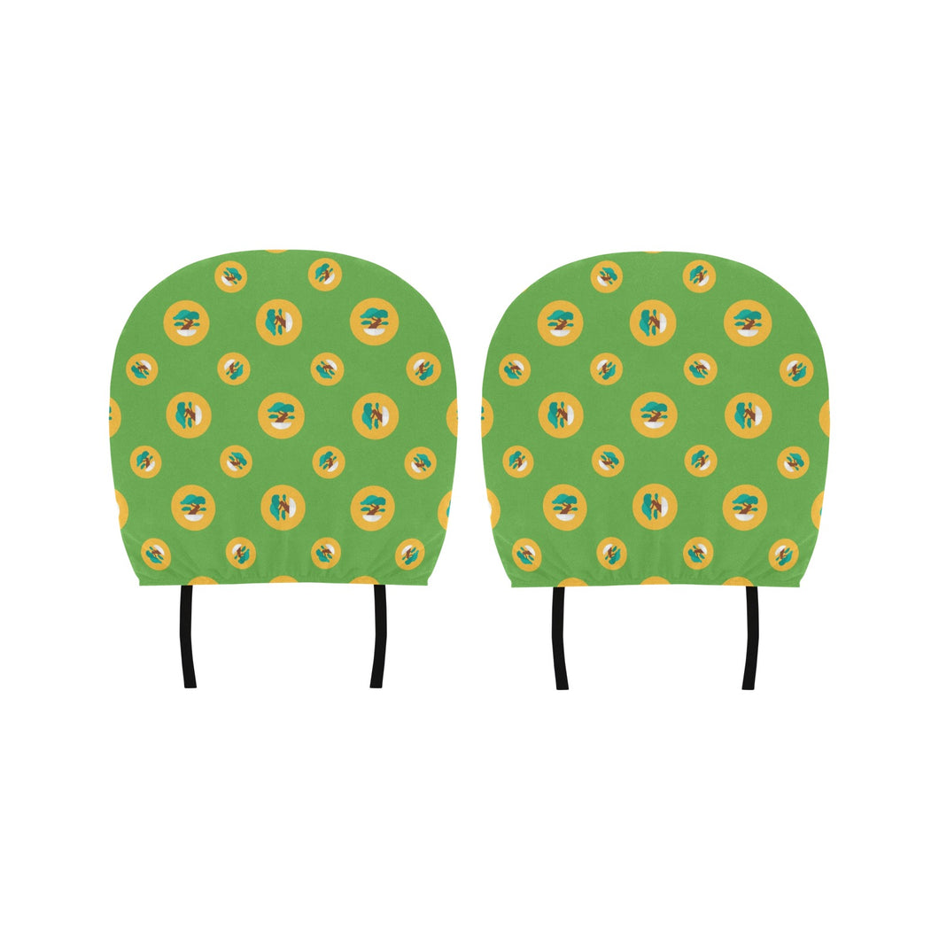 Bonsai Pattern Green Background Car Headrest Cover