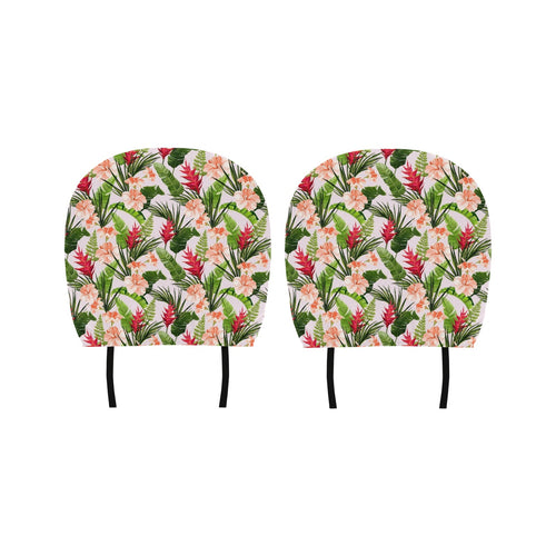 Heliconia Hibiscus Leaves Pattern Car Headrest Cover