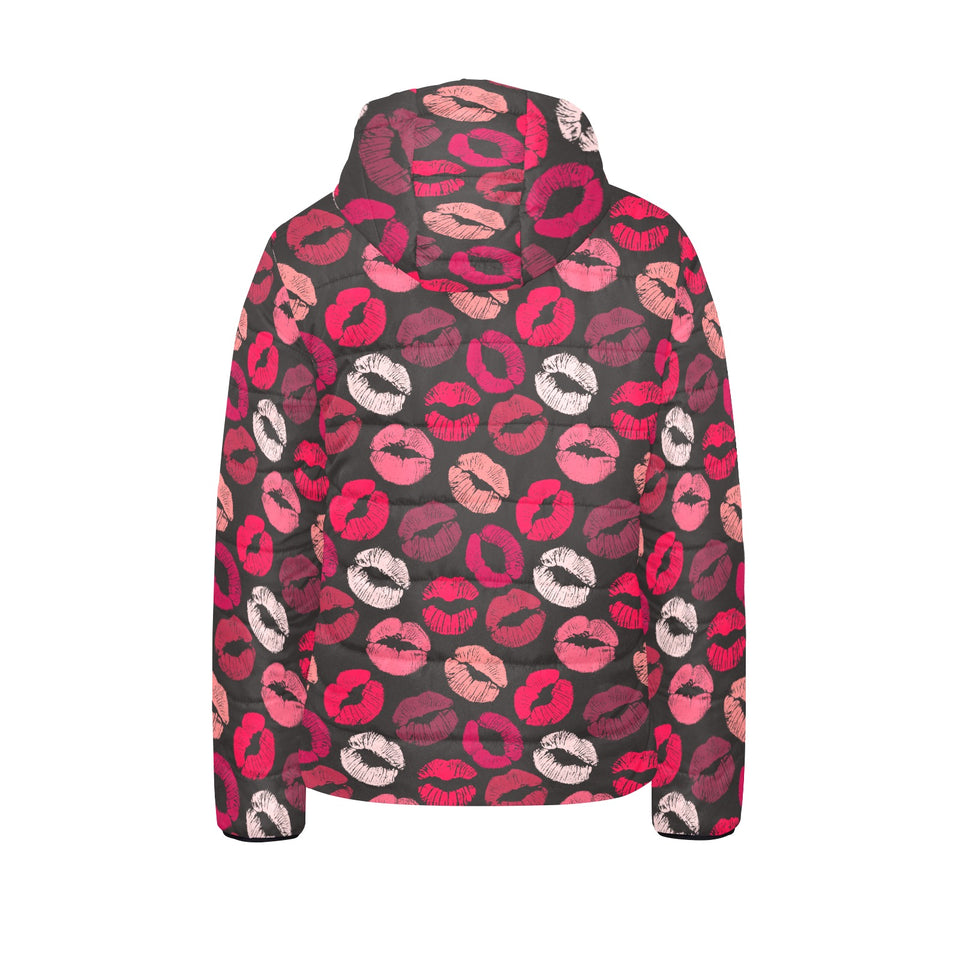 Lips Pattern Print Design 02 Kids' Boys' Girls' Padded Hooded Jacket