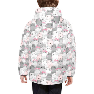 Hippopotamus Pattern Print Design 03 Kids' Boys' Girls' Padded Hooded Jacket