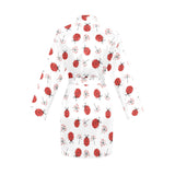 Ladybug Pattern Print Design 04 Women's Long Sleeve Belted Night Robe