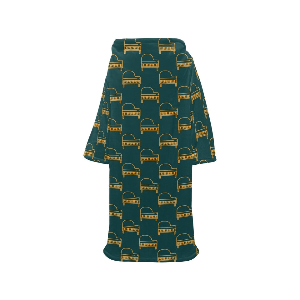 Piano Pattern Print Design 03 Blanket Robe with Sleeves