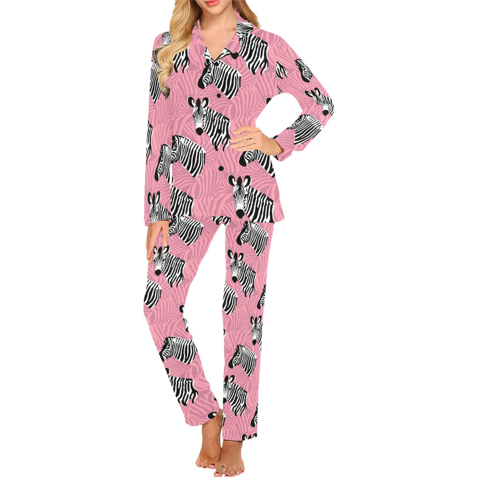 Zebra Head Pattern Women's Long Pajama Set