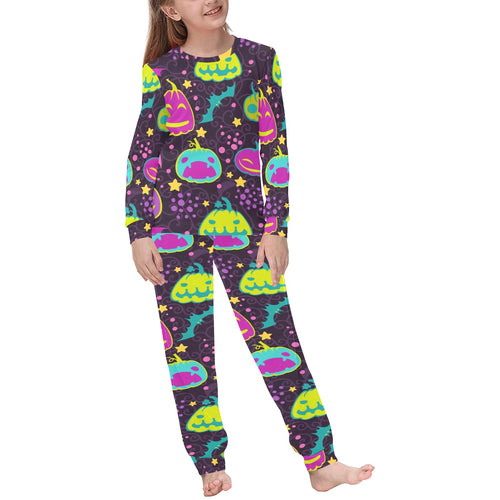 Halloween Pumpkin Bat Pattern Kids' Boys' Girls' All Over Print Pajama Set