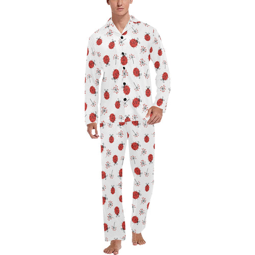 Ladybug Pattern Print Design 04 Men's Long Pajama Set