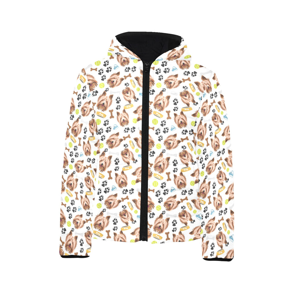 Yorkshire Terrier Pattern Print Design 05 Kids' Boys' Girls' Padded Hooded Jacket