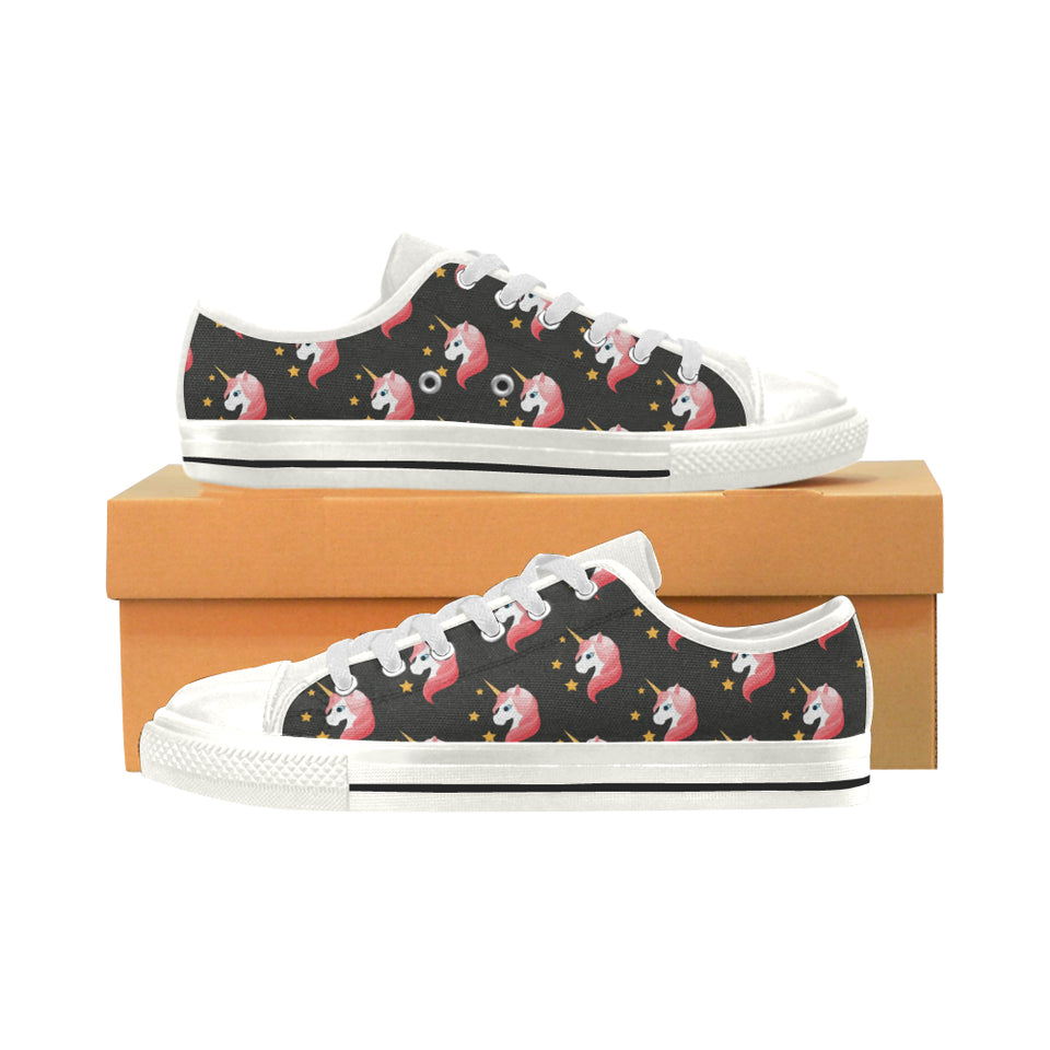 Unicorn Star Pattern Women's Low Top Canvas Shoes White