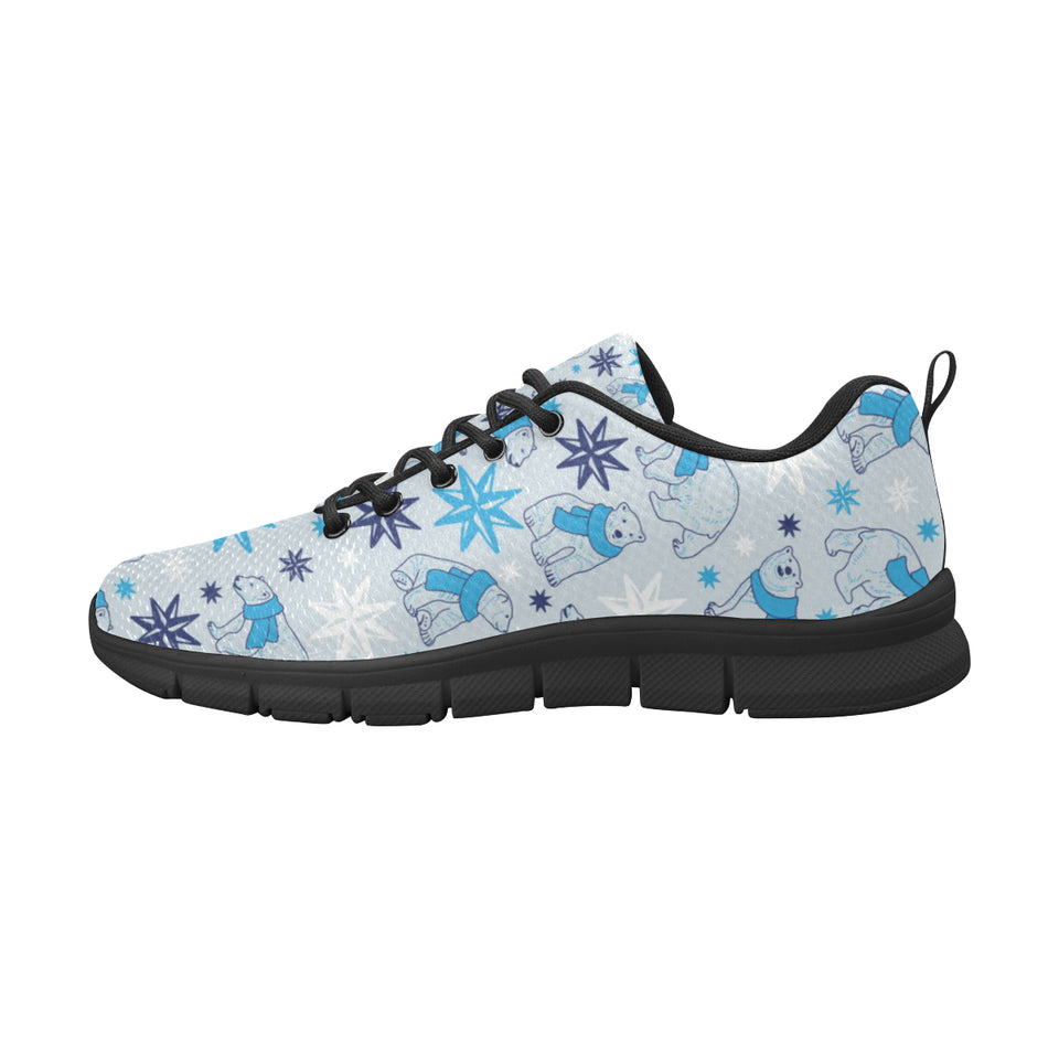 Polar Bear Pattern Blue Background Men's Sneakers Black