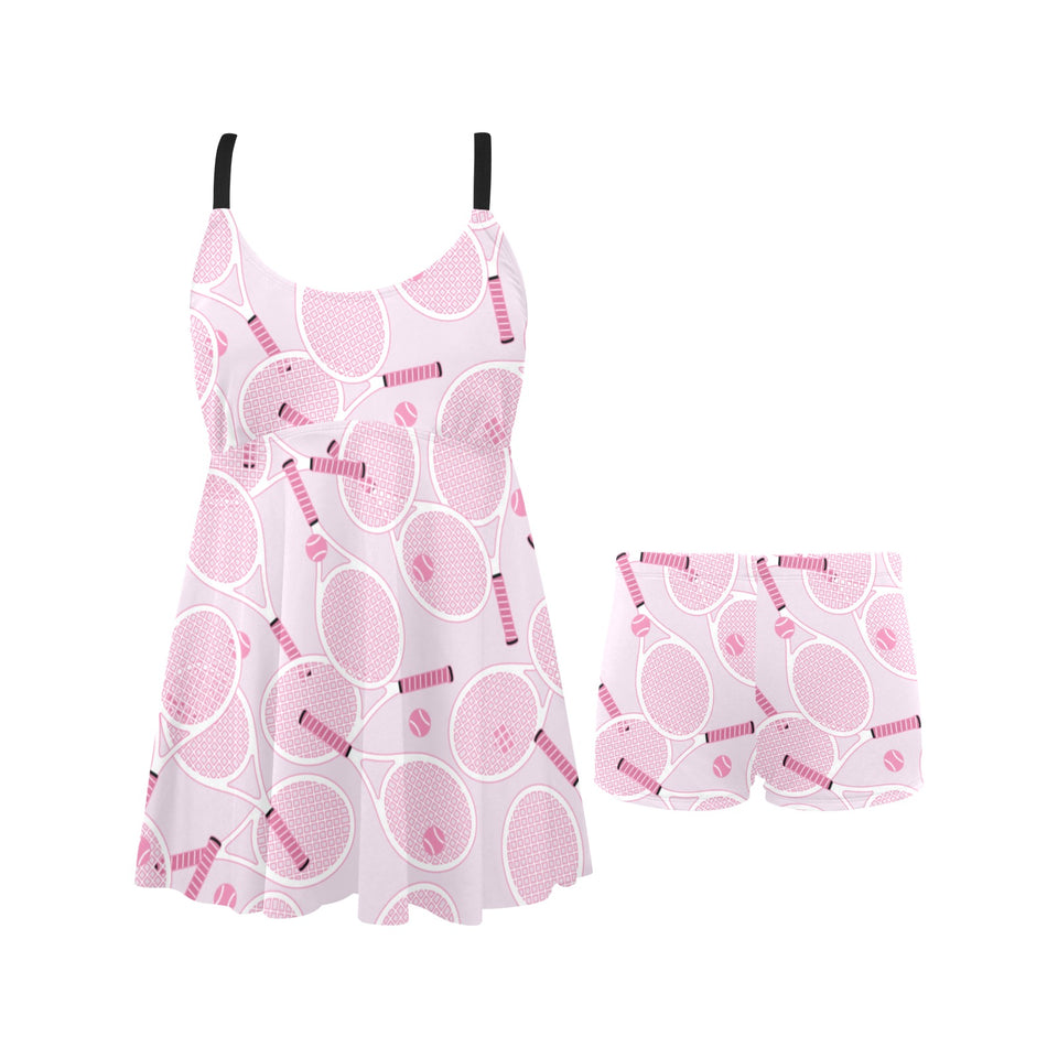 Tennis Pattern Print Design 02 Chest Sexy Pleated Two Piece Swim Dress