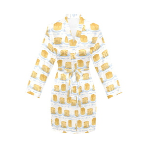 Pancake Pattern Print Design 01 Women's Long Sleeve Belted Night Robe