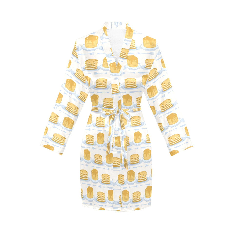 Pancake Pattern Print Design 01 Women's Long Sleeve Belted Night Robe