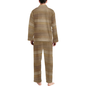 Wood Printed Pattern Print Design 02 Men's Long Pajama Set