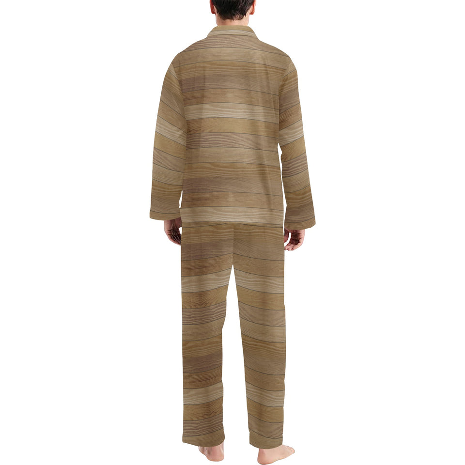 Wood Printed Pattern Print Design 02 Men's Long Pajama Set