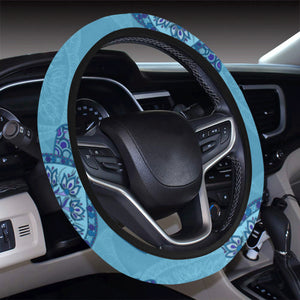 Sea Turtle Blue Tribal Pattern Car Steering Wheel Cover