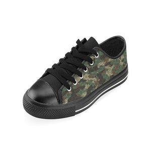 Green Camo Camouflage Honeycomb Pattern Kids' Boys' Girls' Low Top Canvas Shoes Black