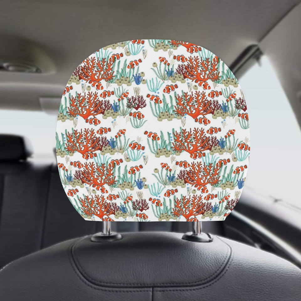 Clown Fish Pattern Print Design 04 Car Headrest Cover