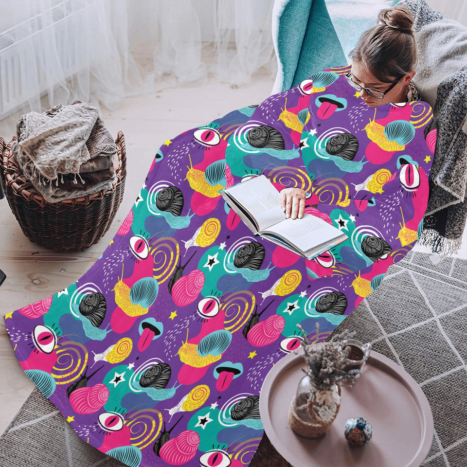 Snail Pattern Print Design 02 Blanket Robe with Sleeves