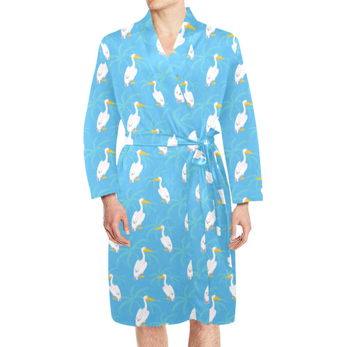 Pelican Pattern Print Design 02 Men's Long Sleeve Belted Night Robe