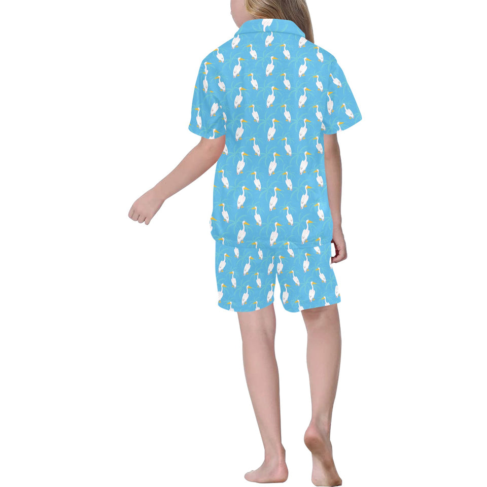 Pelican Pattern Print Design 02 Kids' Boys' Girls' V-Neck Short Pajama Set