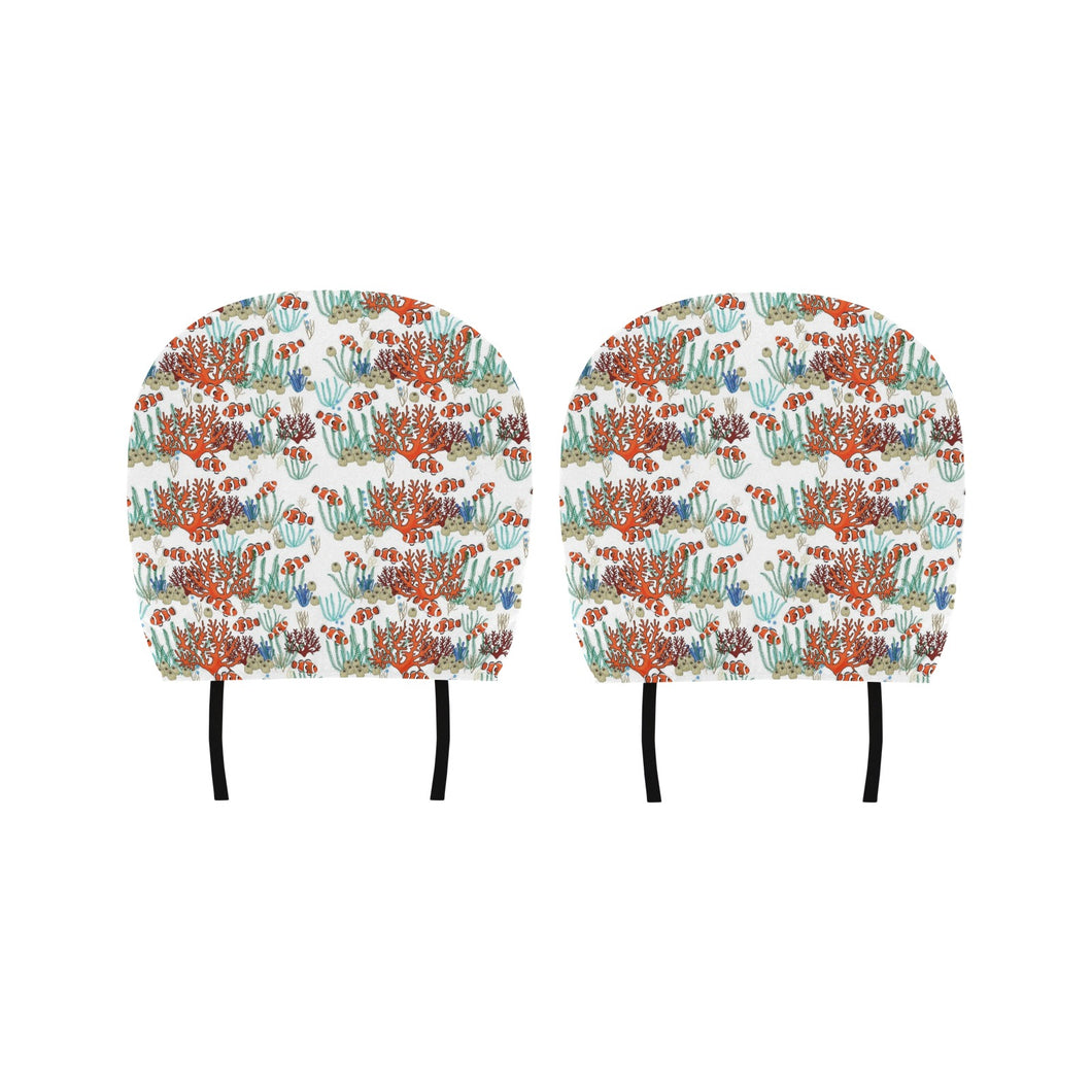 Clown Fish Pattern Print Design 04 Car Headrest Cover