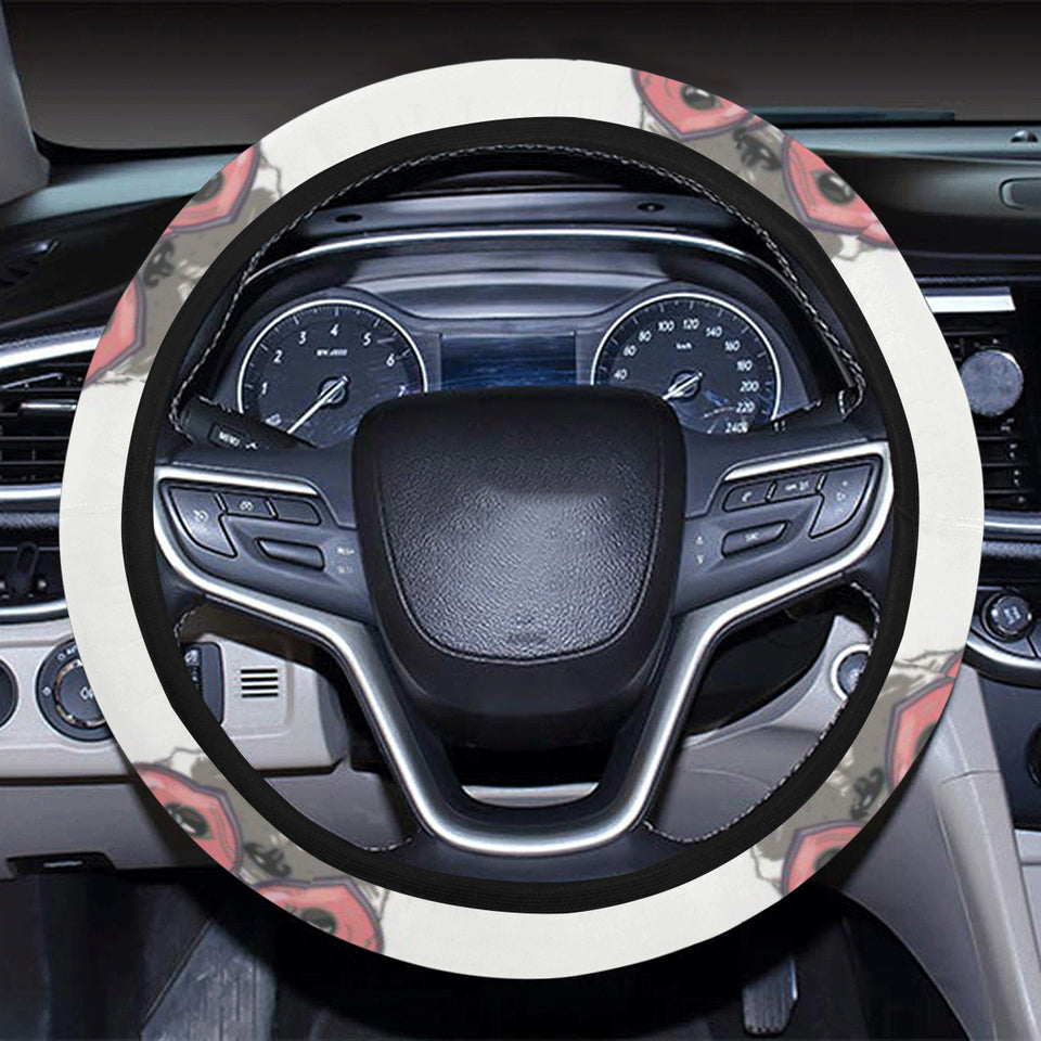 French Bulldog Heart Sunglass Pattern Car Steering Wheel Cover