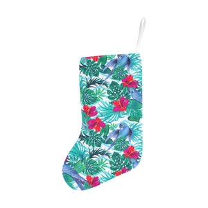 Blue Parrot Hibiscus Pattern Christmas Stocking